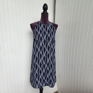 Tristan Womens Dress Navy Blue White Geo Print Sleeveless Lined Shift Sz 4